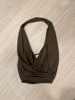Windsor Brown Draped Halter Crop Top